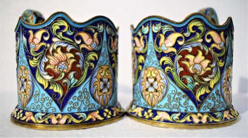 6 tea cups, Golden Silver and enamels,  Moskow 1908 - silverware & tableware Style Art nouveau